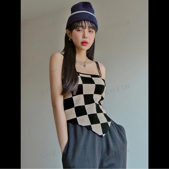 NWOT Checker Pattern Bandana Hem Knit Cami - Picture 6 of 6